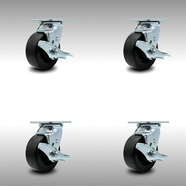5 Inch SS Polyolefin Swivel Caster Set with Ball Bearings and Brakes SCC